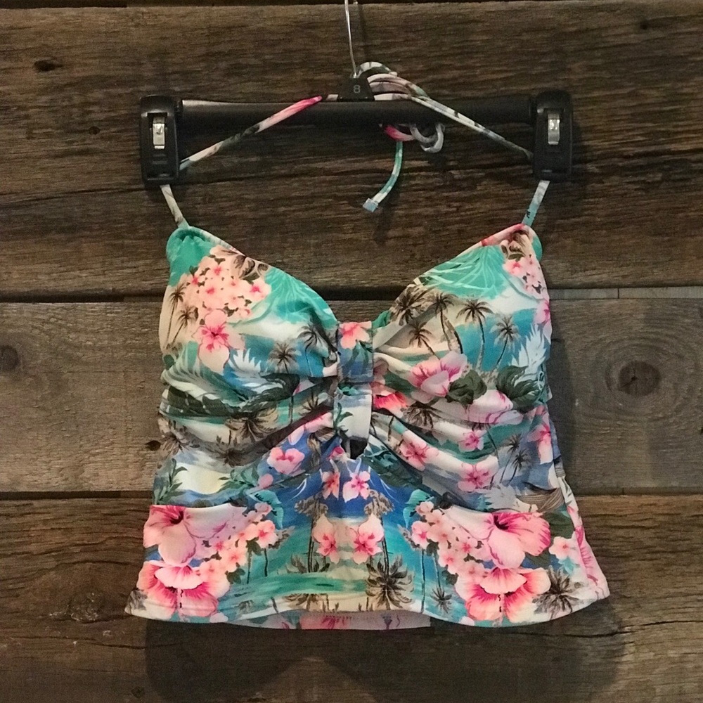 Hawaiian floral longline bikini top